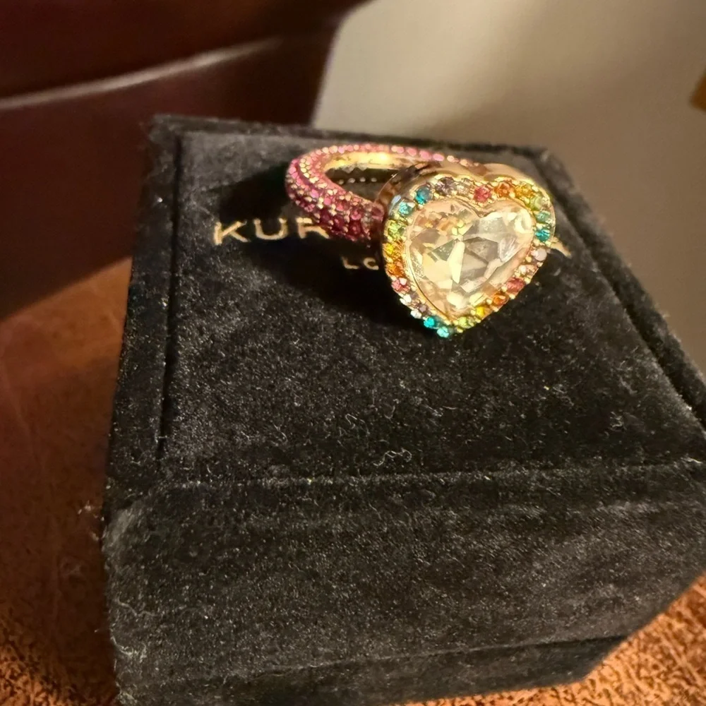 Kurt Geiger London Rainbow Heart Ring Size 7